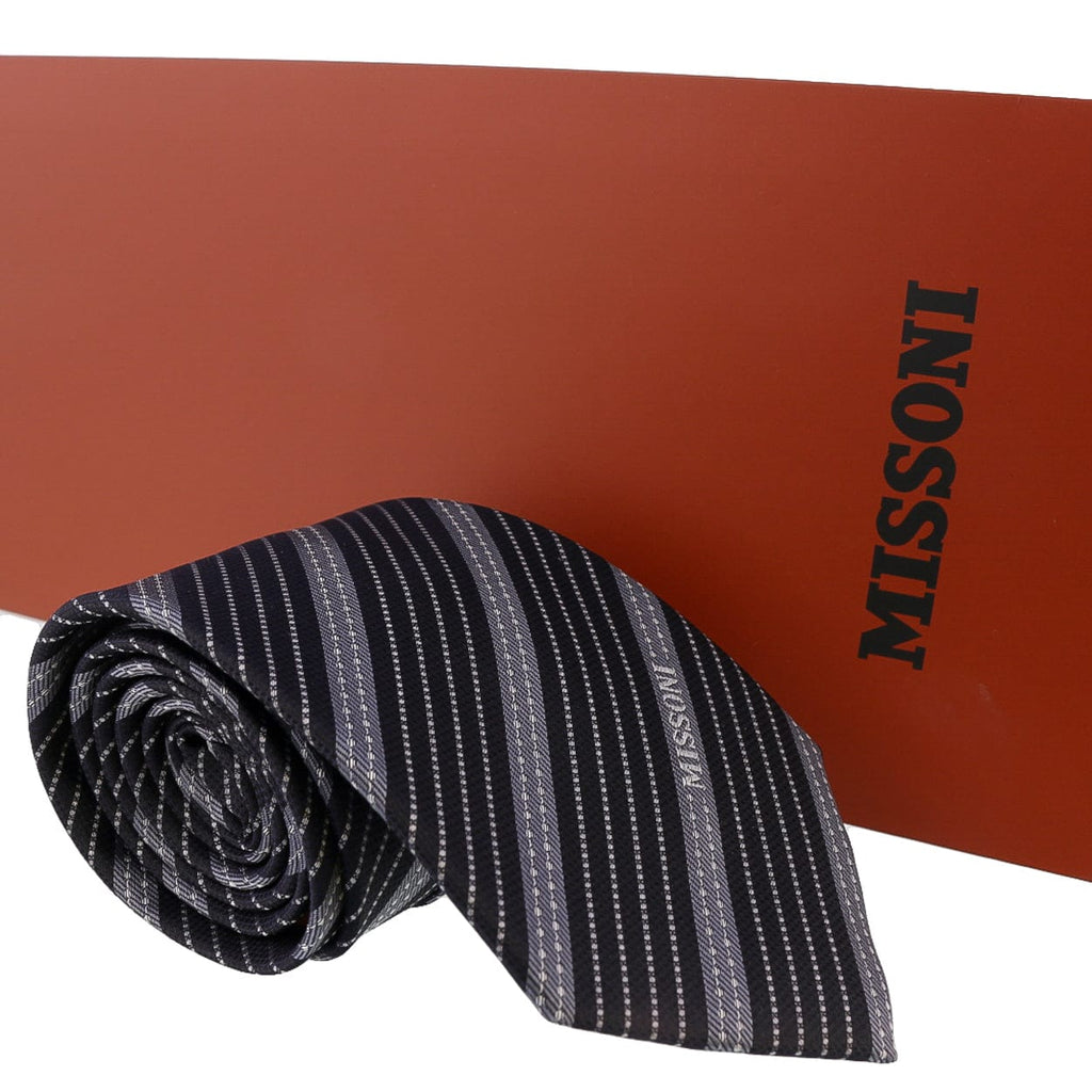 Missoni Multi Stripe Blue/Grey Woven Pure Silk Tie