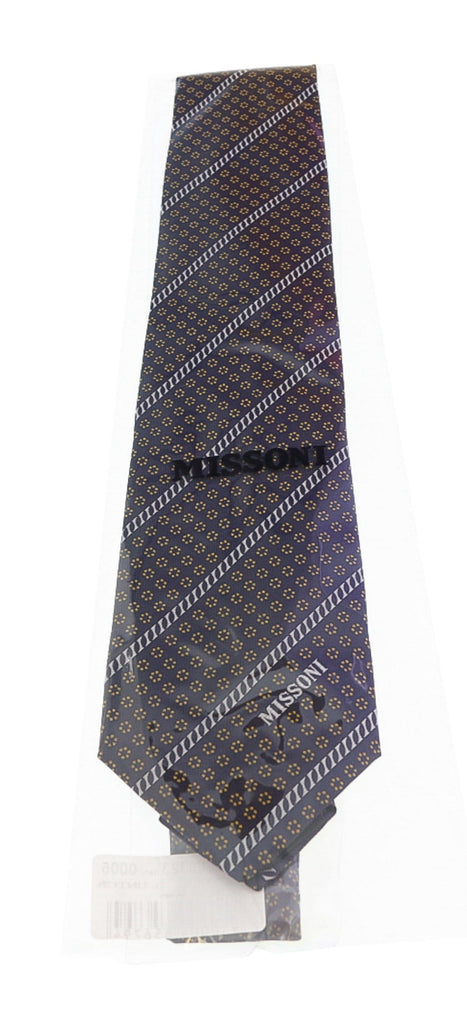 Missoni Micro Floral Navy Blue/Gold Woven Pure Silk Tie
