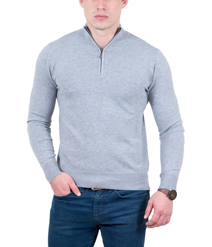 Real Cashmere Light Grey Half Zip Fine Cashmere Blend Mens Sweater