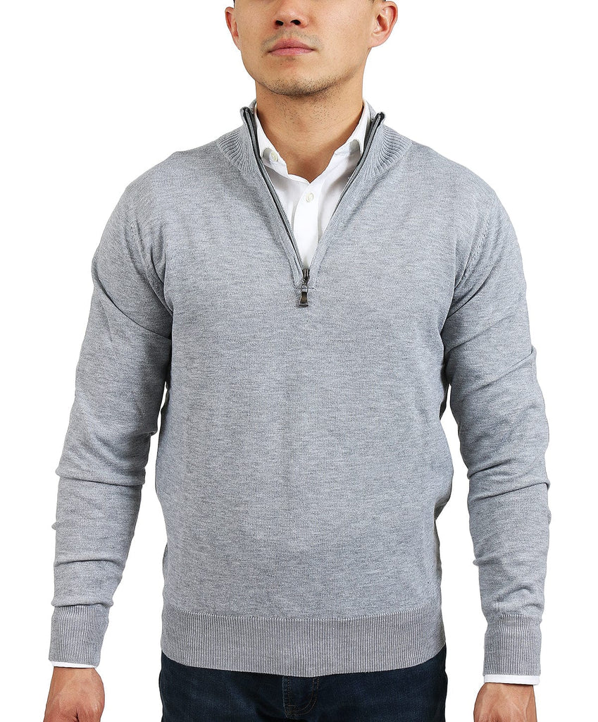 Real Cashmere Light Grey Half Zip Fine Cashmere Blend Mens Sweater