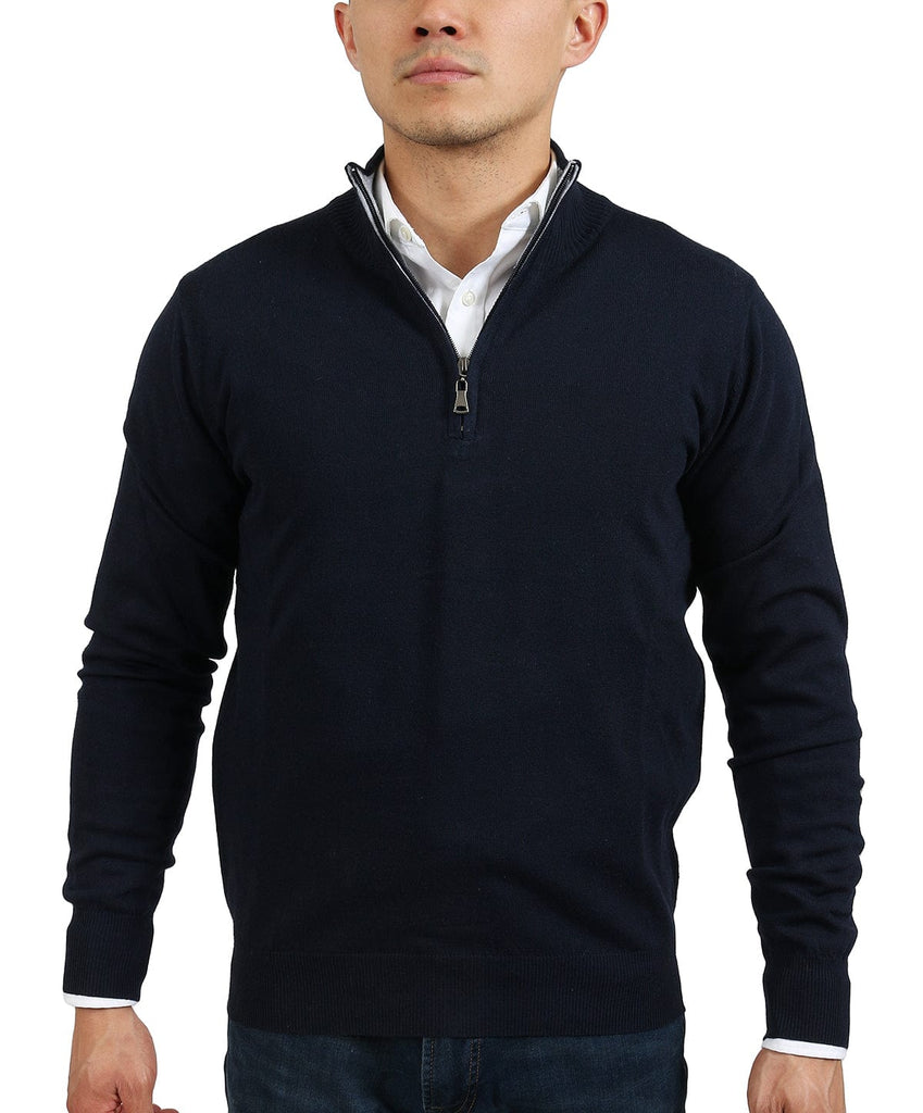 Real Cashmere Dark Blue Half Zip Fine Cashmere Blend Mens Sweater