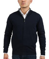 Cotton-Modal Blend Mock Neck Big Mens Navy Blue Sweater by Real Cashmere