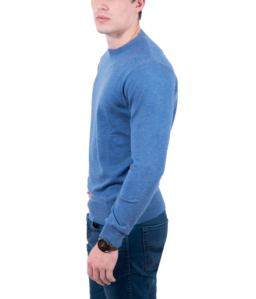 Real Cashmere Light Blue Crewneck Cashmere Blend Mens Sweater