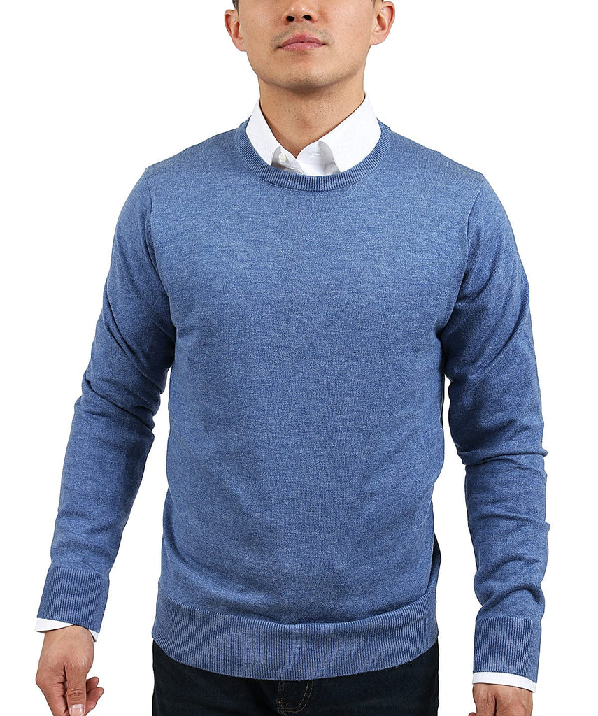 Real Cashmere Light Blue Crewneck Cashmere Blend Mens Sweater