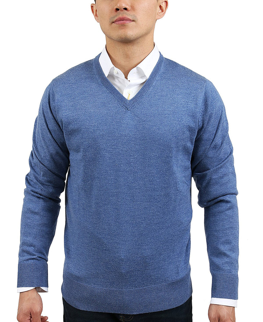 Real Cashmere Light Blue V-Neck Cashmere Blend Mens Sweater