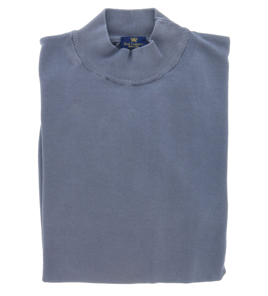 Cotton-Modal Blend Mock Neck Big Mens Indigo Sweater by Real Cashmere