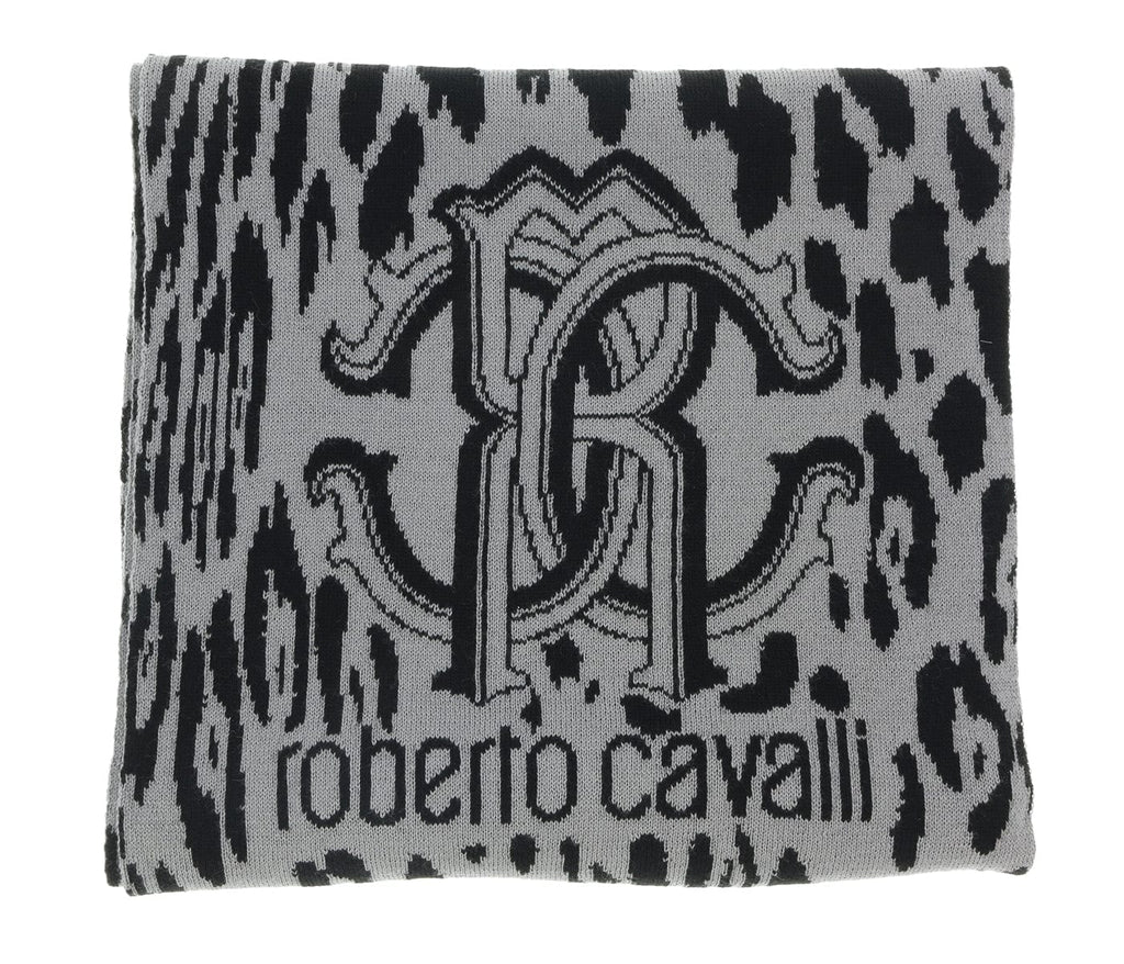 Roberto Cavalli ESZ025 D0060 Grey/Black Leopard Print Mens Scarf