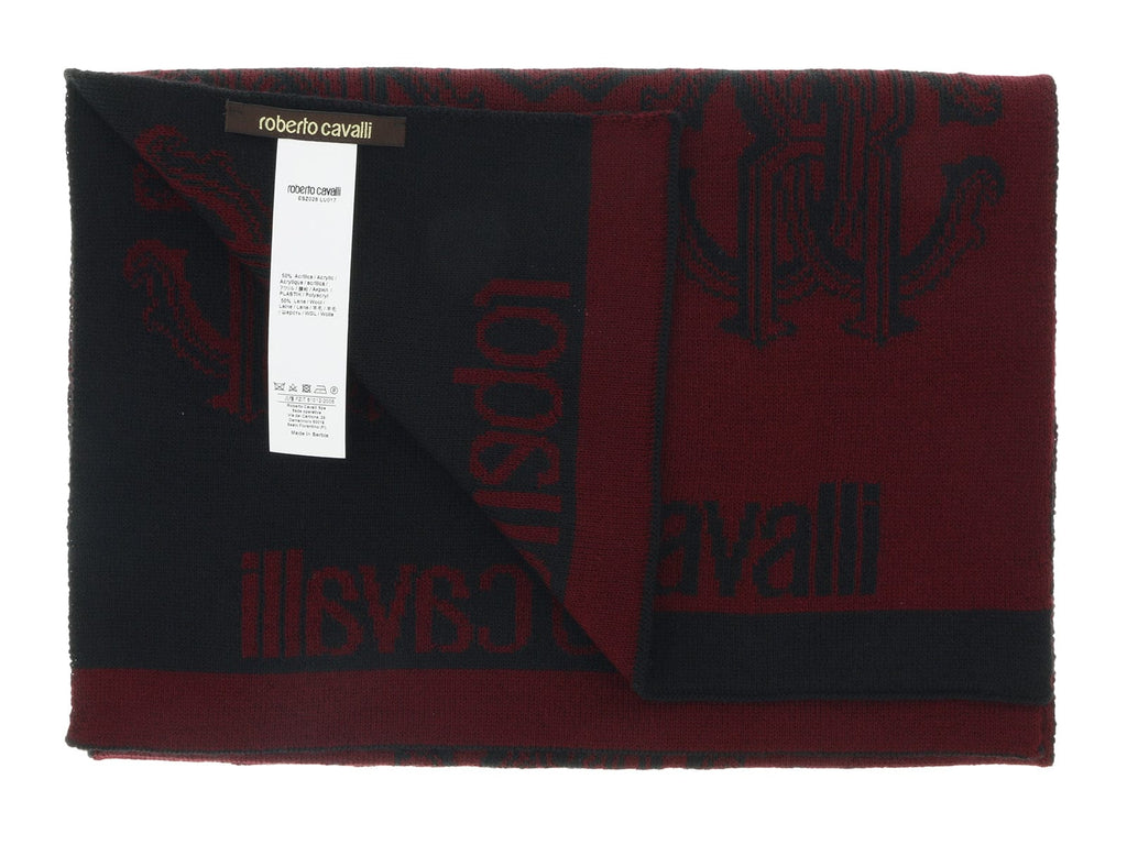 Roberto Cavalli ESZ028 02000 Burgundy Wool Blend Logo Mens Scarf