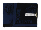 Roberto Cavalli ESZ028 D0174 Blue Marine/ Black Wool Blend Logo Mens Scarf