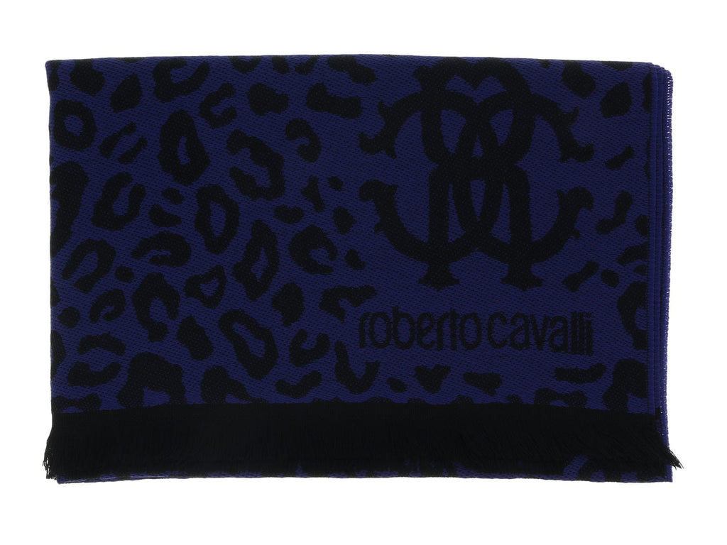 Roberto Cavalli ESZ029 03000 Purple Wool Blend Leopard Print Mens Scarf