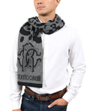 Roberto Cavalli  Grey Wool Blend Leopard Print Mens Scarf