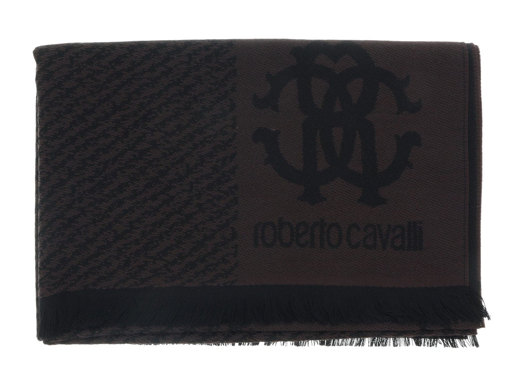 Roberto Cavalli ESZ032 03503 Brown Wool Blend Logo Mens Scarf