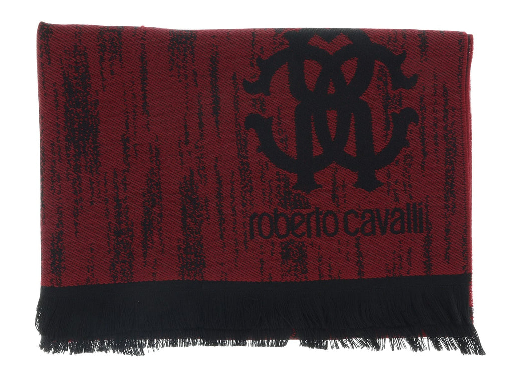 Roberto Cavalli ESZ052 02000 Red Wool Blend Grunge Mens Scarf