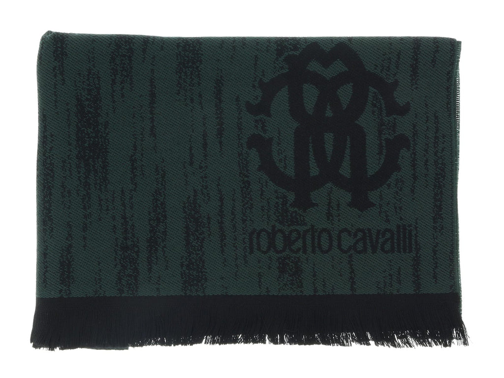 Roberto Cavalli ESZ052 04000 Green Wool Blend Grunge Mens Scarf