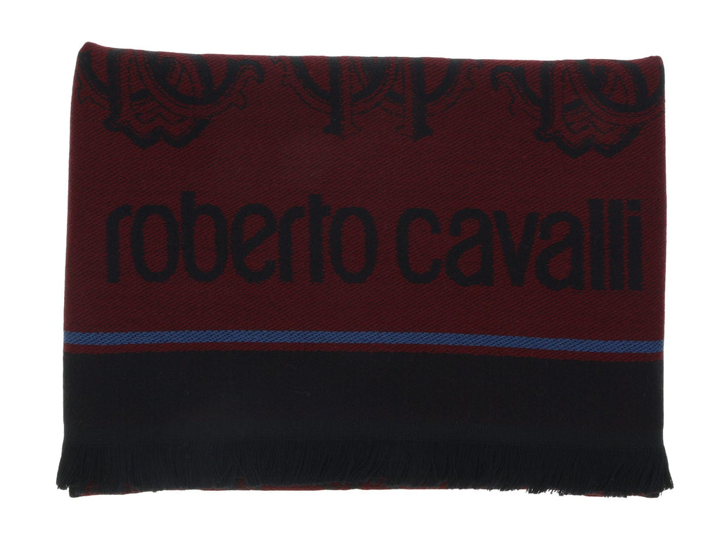 Roberto Cavalli ESZ053 02000 Red Wool Blend Logo Mens Scarf