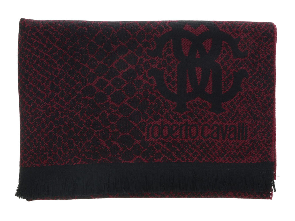 Roberto Cavalli ESZ054 02000 Red Wool Blend Cheetah Print Mens Scarf