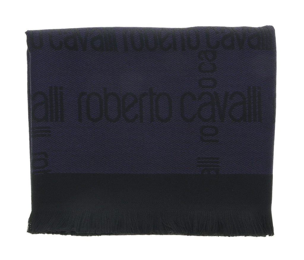 Roberto Cavalli ESZ065 04500 Navy Blue Wool Blend Signature Mens Scarf
