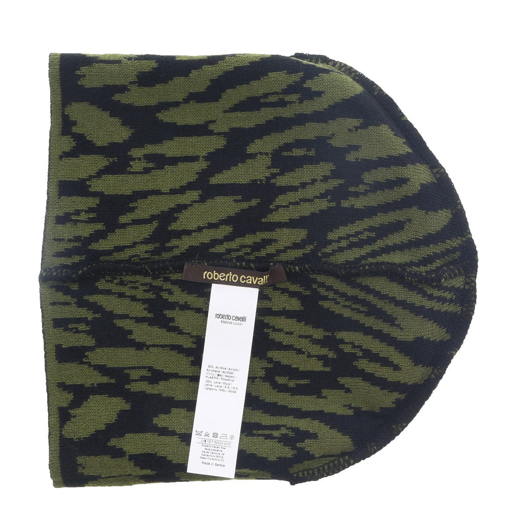 Roberto Cavalli  ESZ026 D0491 Black/Military Green Jaguar Beanie Hat