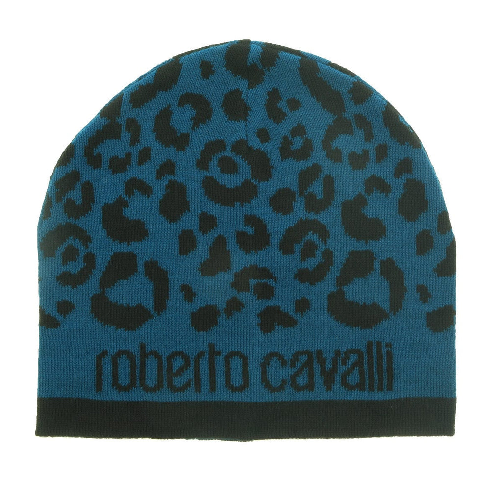 Roberto Cavalli   Black/Petrol Leopard Beanie Hat