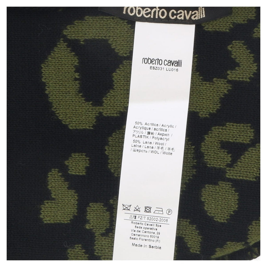 Roberto Cavalli  ESZ031 04000 Black/Military Green Leopard Beanie Hat