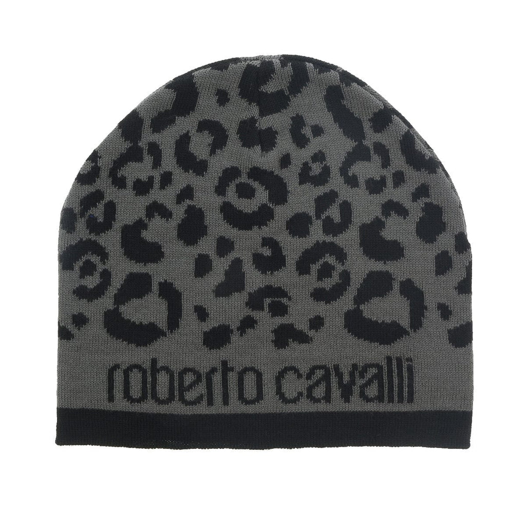 Roberto Cavalli   Black/Grey Leopard Beanie Hat