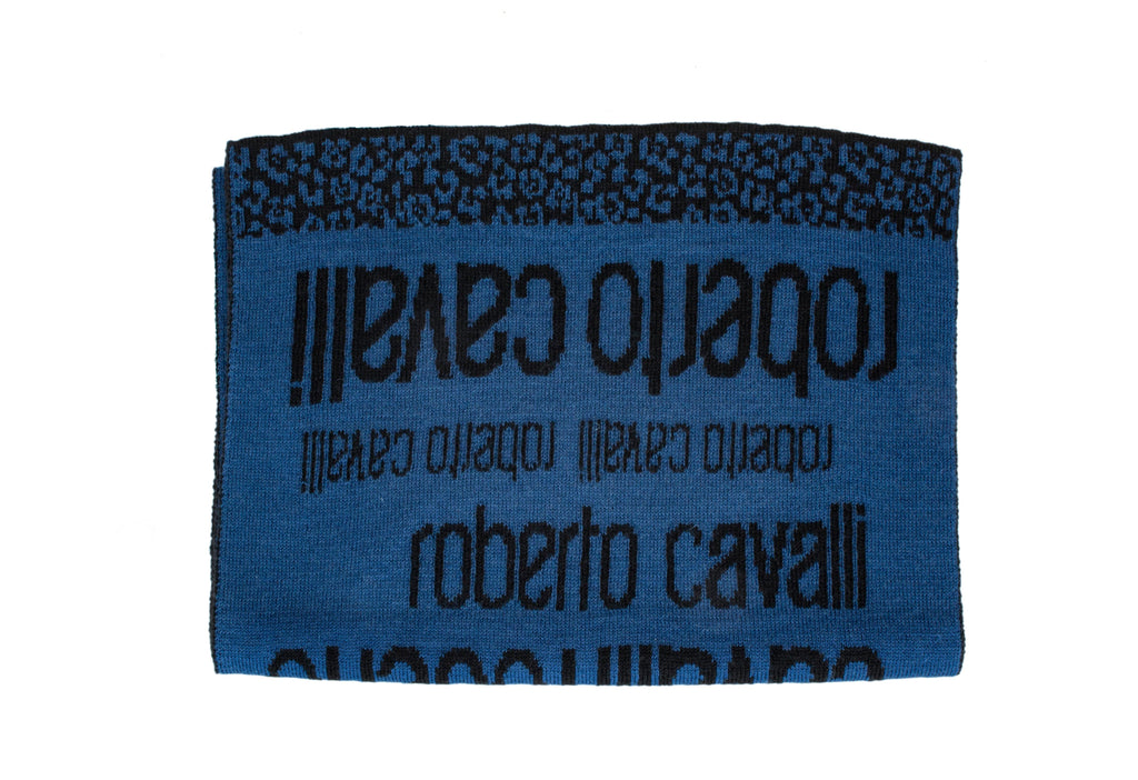 Roberto Cavalli ESZ064 LU053  Blue/ Black Wool Blend Mens Scarf