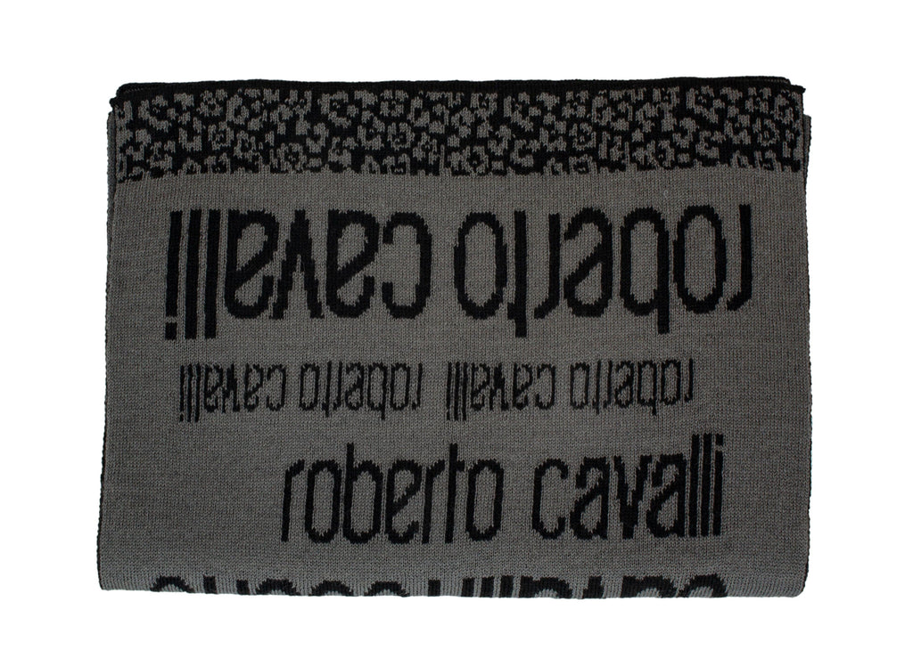 Roberto Cavalli ESZ064 LU053 Grey/ Black Wool Blend Mens Scarf