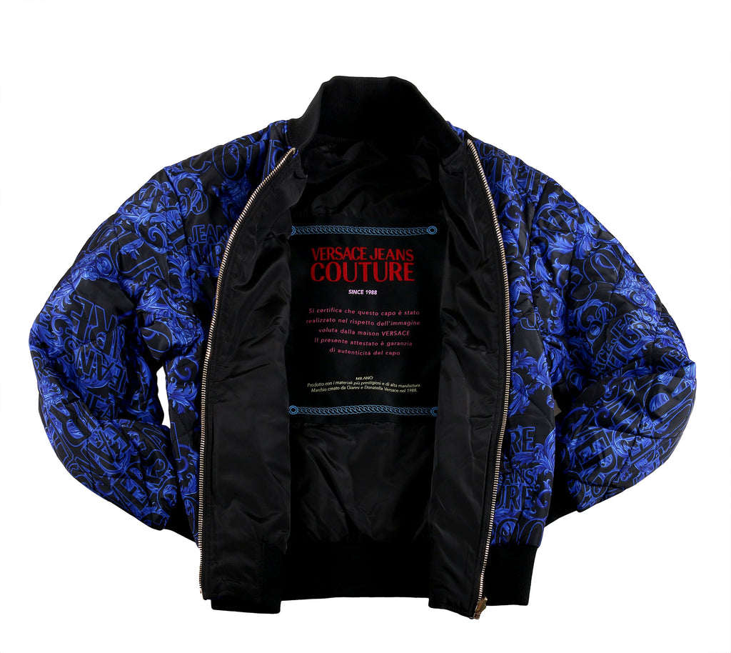 Versace Jeans Couture Baroque Print Full Zip Blue/Black Bomber Winter Reversible Jacket
