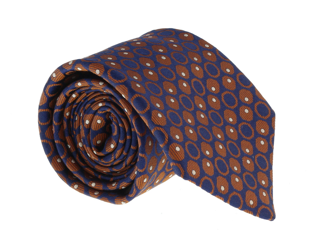 Canali Blue/Bronze Pure Silk Geometric Dot Pattern Tie- Blade Width 3in