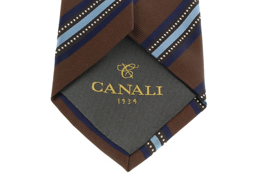 Canali Brown/Blue Pure Silk Regimental Stripe Tie- Blade Width 3in