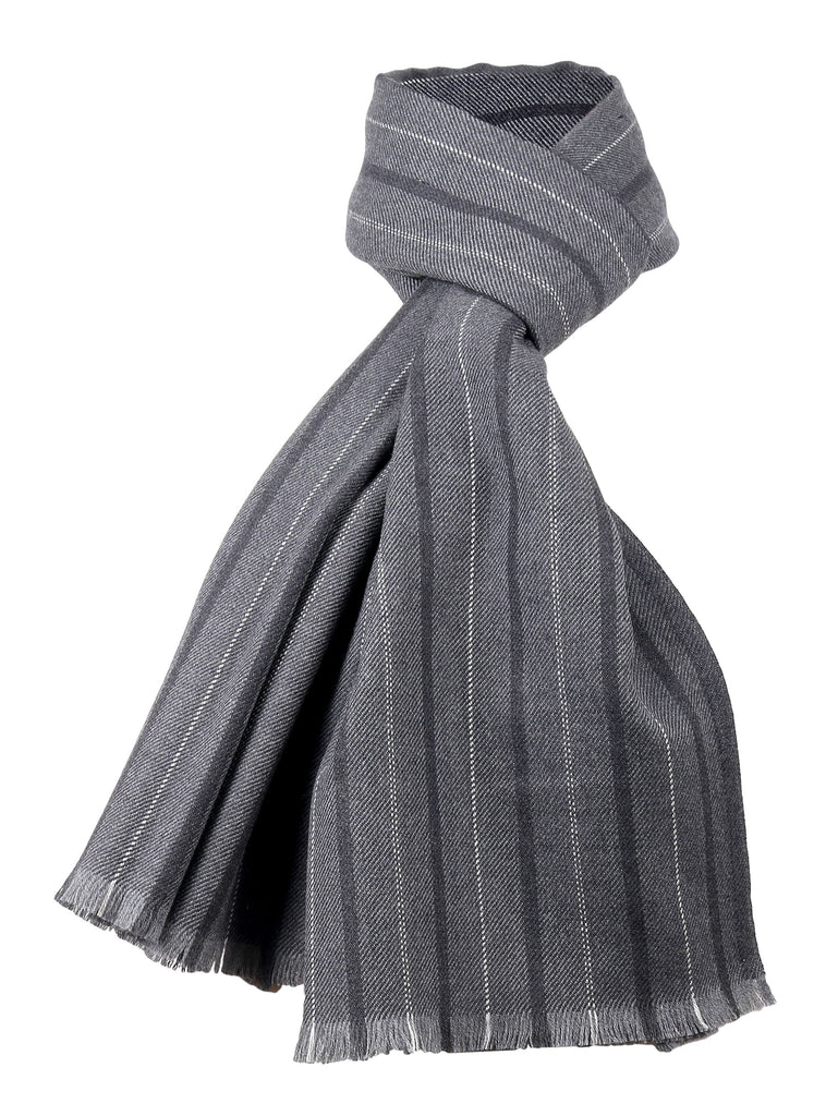 Ermenegildo Zegna Grey Fine Stripe Pure Wool Fringe Scarf
