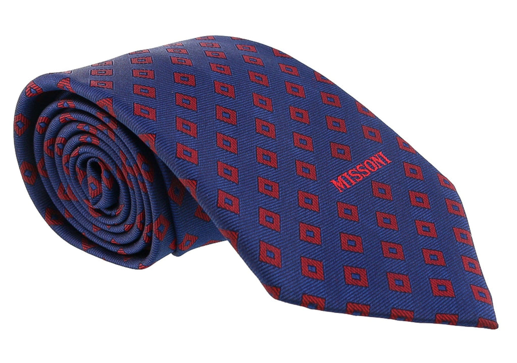 Missoni Diamond Blue/Red Woven 100% Silk Tie