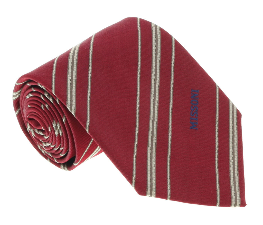 Missoni U5026 Red/Brown Regimental 100% Silk Tie