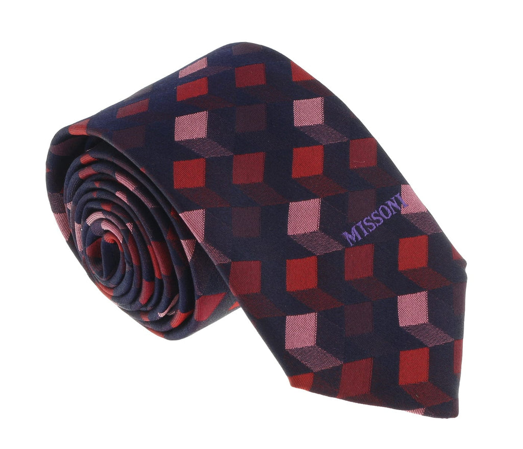 Missoni U5562 Red/Maroon Graphic 100% Silk Tie