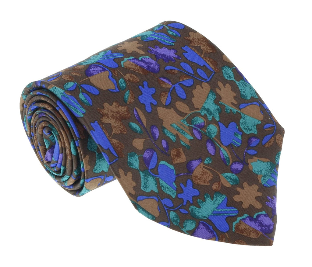 Missoni U1444 Brown/Blue Floral 100% Silk Tie