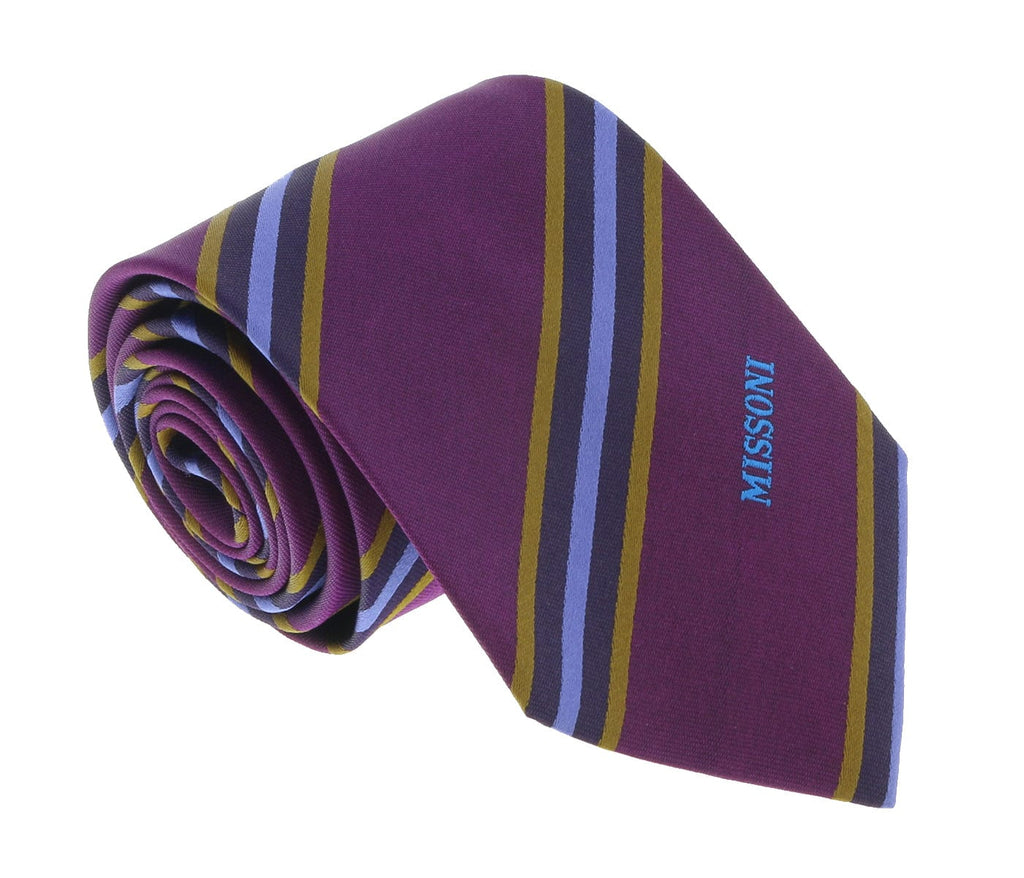 Missoni U5029 Purple/Gold Regimental 100% Silk Tie