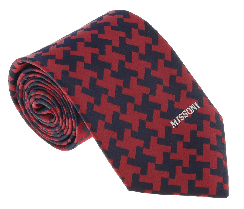 Missoni U5575 Red/Black Geometric 100% Silk Tie