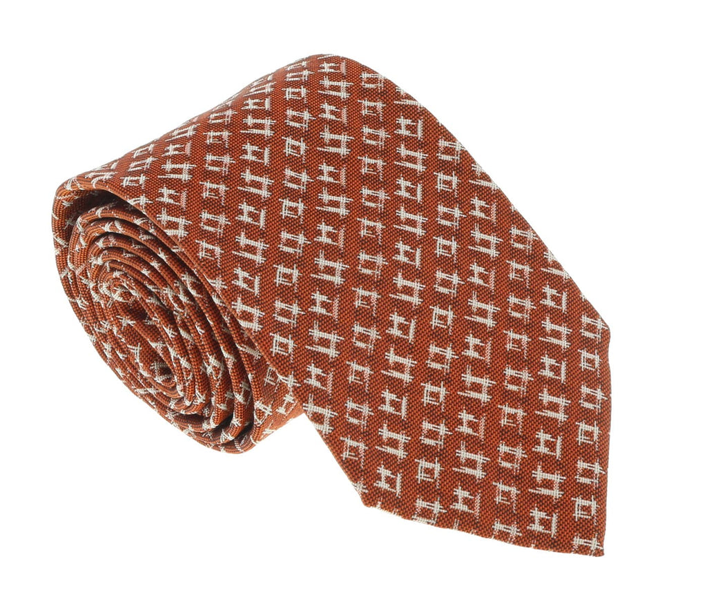 Missoni U5095 Orange/White Geometric 100% Silk Tie