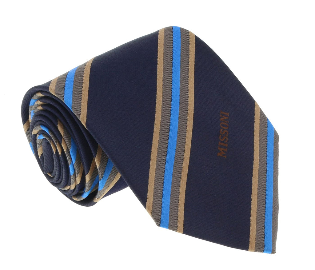 Missoni U5029  Navy Blue/Gold Regimental  100% Silk Tie