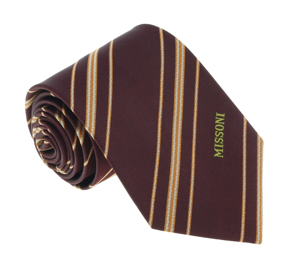 Missoni U5026 Brown/Orange Regimental 100% Silk Tie