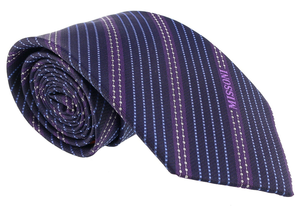 Missoni Multi Stripe Blue/Purple Woven 100% Silk Tie