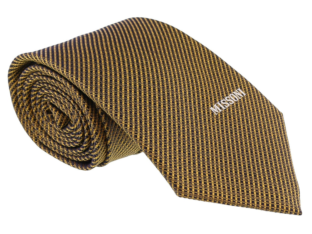 Missoni Interlock Woven Gold Woven 100% Silk Tie