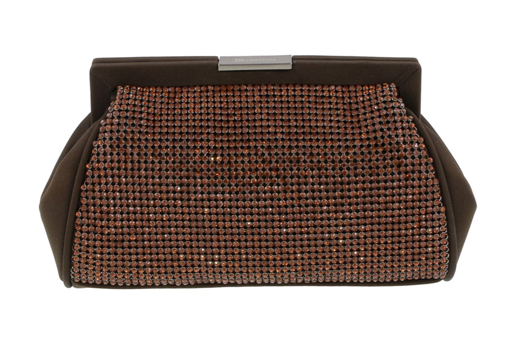Scheilan  Brown Fabric Double Sided Crystal Paneled Clutch/Shoulder Bag