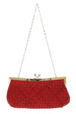 Scheilan  Red Fabric Weave Knot Clutch/Shoulder Bag