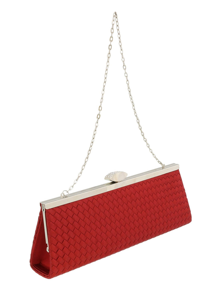Scheilan  Red Fabric Weave Clutch/Shoulder Bag