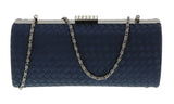 Scheilan  Navy Fabric Weave Box Clutch/Shoulder Bag