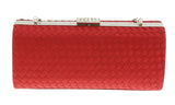 Scheilan  Red Fabric Weave Box Clutch/Shoulder Bag
