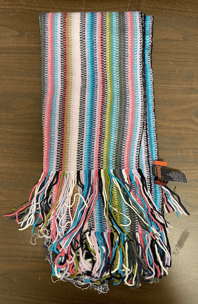 Missoni  Blue Wool Blend Crochet Knit Stripe Scarf